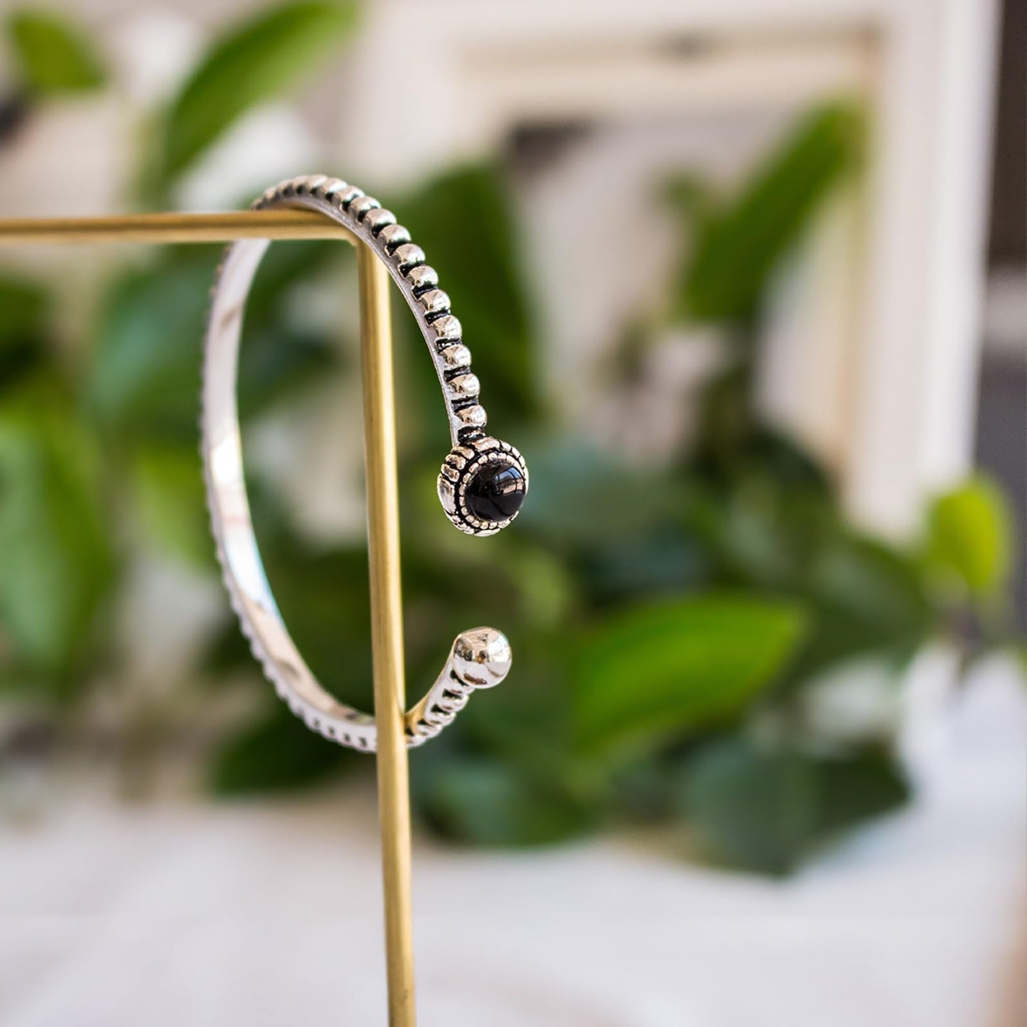 Handmade 925 Sterling Silver Bangle Bracelets For Women Natural Obsidian Bangle Bracelets Open Adjustable Cuff Bangles For Women Nature Stone Bangles Vintage Statement Cuff Bangles Jewelry Gifts