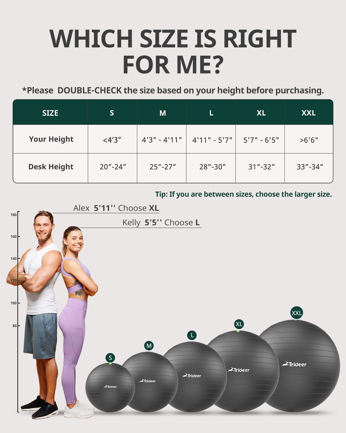 Trideer Yoga Ball for Exercise, Pregnancy & Birthing, 5 Sizes Exercise Ball for Physical Therapy, Stability, Fitness, Quick Pump Included