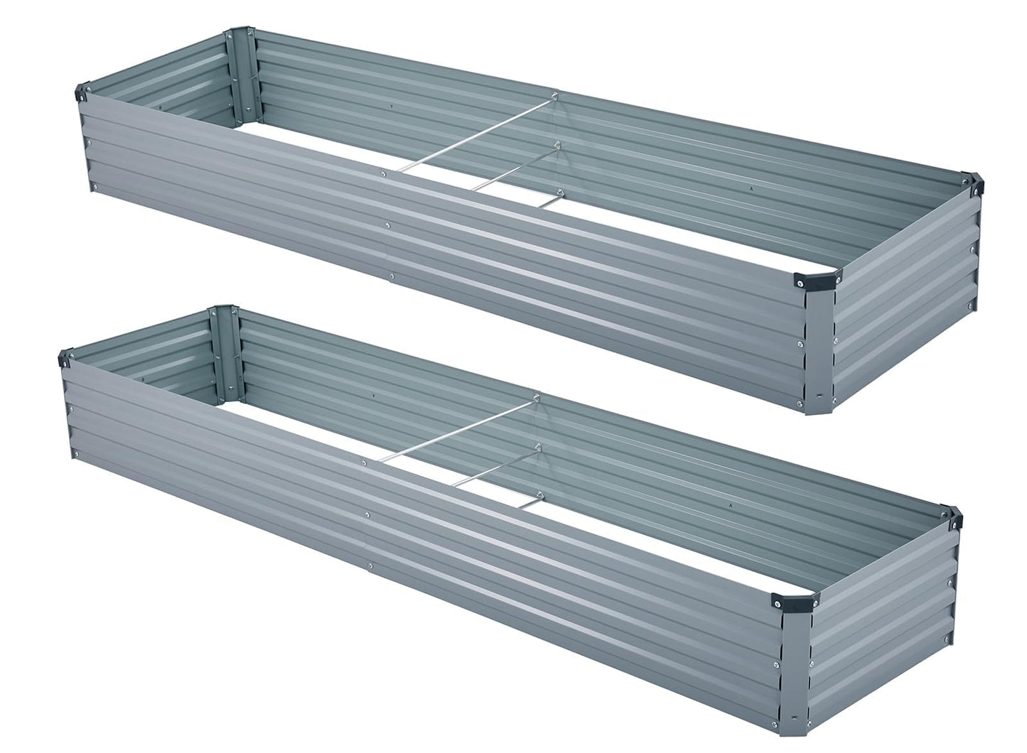 Meberam 2 Pack 8x2x1FT Galvanized Raised Garden Beds Kit Outdoor Metal Gardening Planter Box for Vegetable Elevated Flower Herbs,Gray