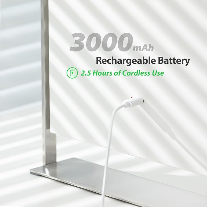 Rechargeable Vanity Mirror with Lights, Table Mirror with Stand, Makeup Mirror with 3 Colors and Brightness Adjustable, 3000mAh Battery, 14×10 Inch