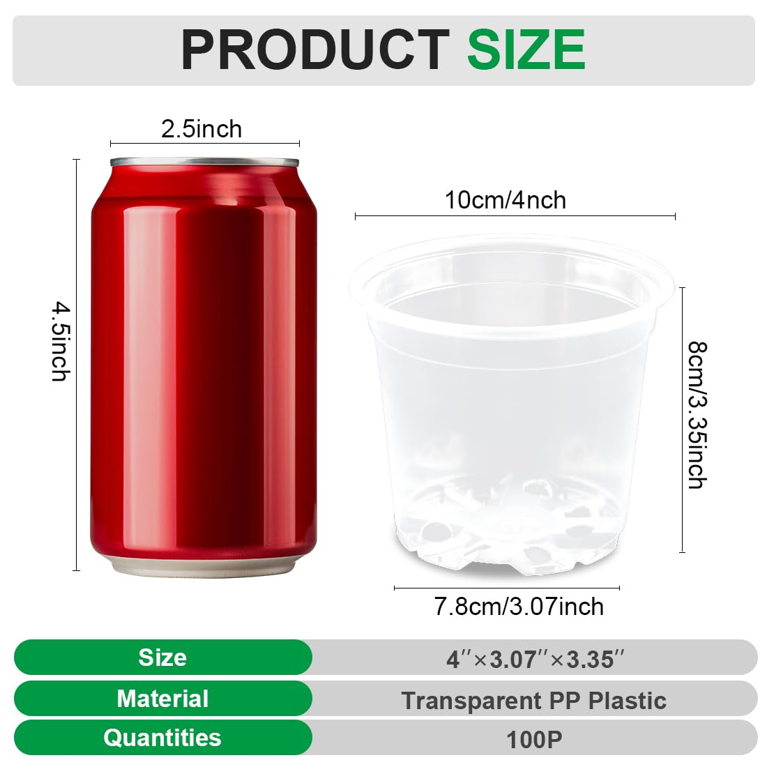 RooTrimmer 100 Pack 4 Inch Clear Plant pots with Drainage Holes, Transparent Nursery Seeding Pots, Flexile Seeds Starter Pots, Seeds Germination (4Inch,100P,Clear)