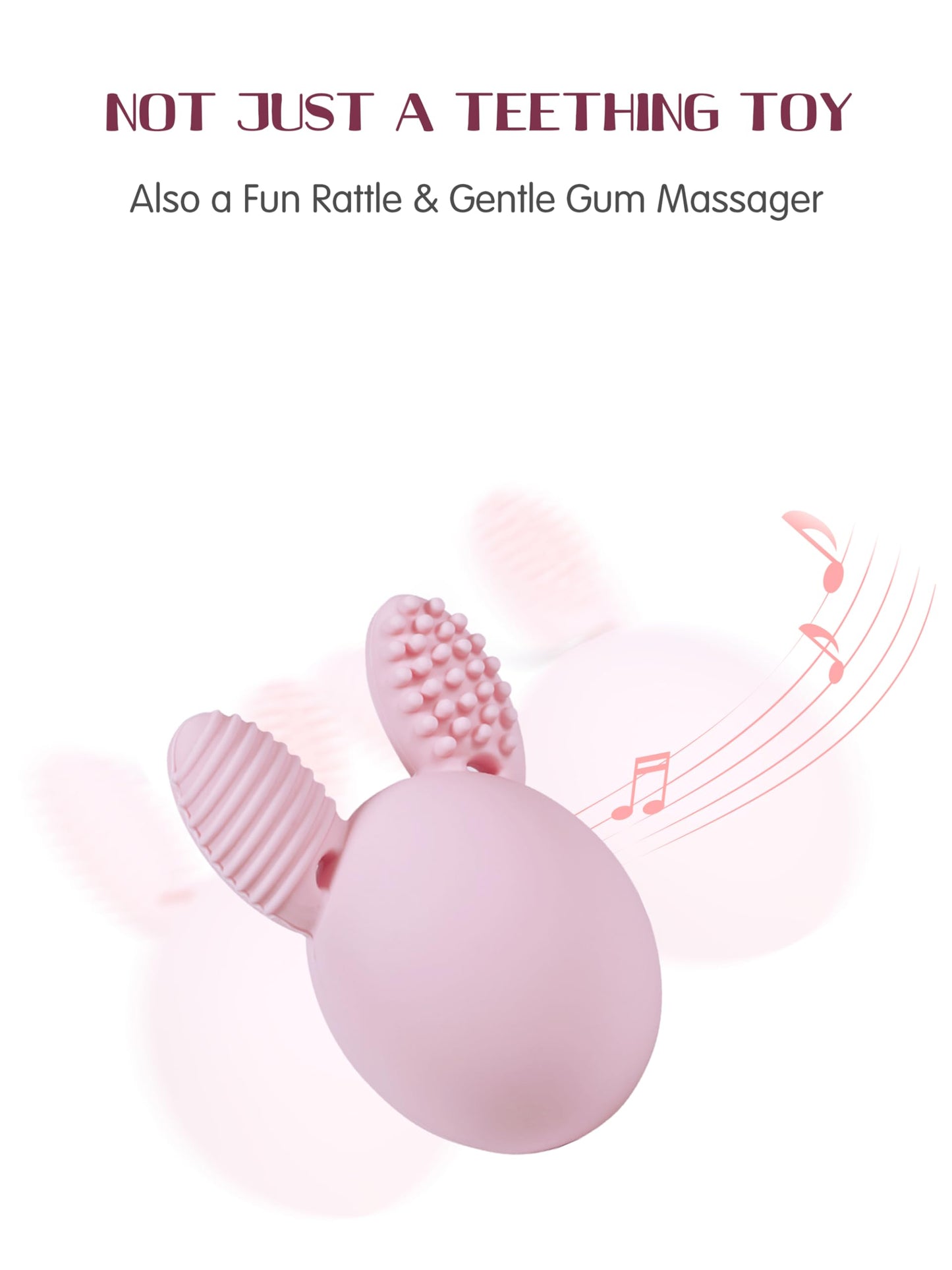 Bunny Eggy Teether Baby Teething Toy Rabbit Egg Rattle Toy Teething Pain Relief for Babies Boys Girls - Pink