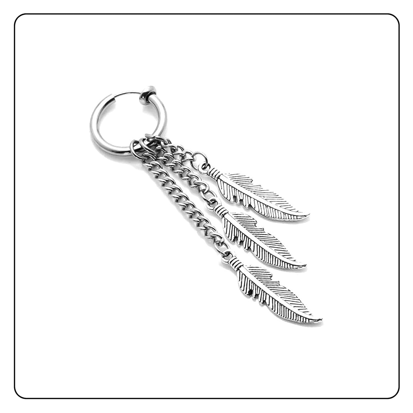 Fusamk Punk Rock Stainless Steel Feather Drop Dangle Earrings Huggie Hinged Hoop Earrings,2PCS