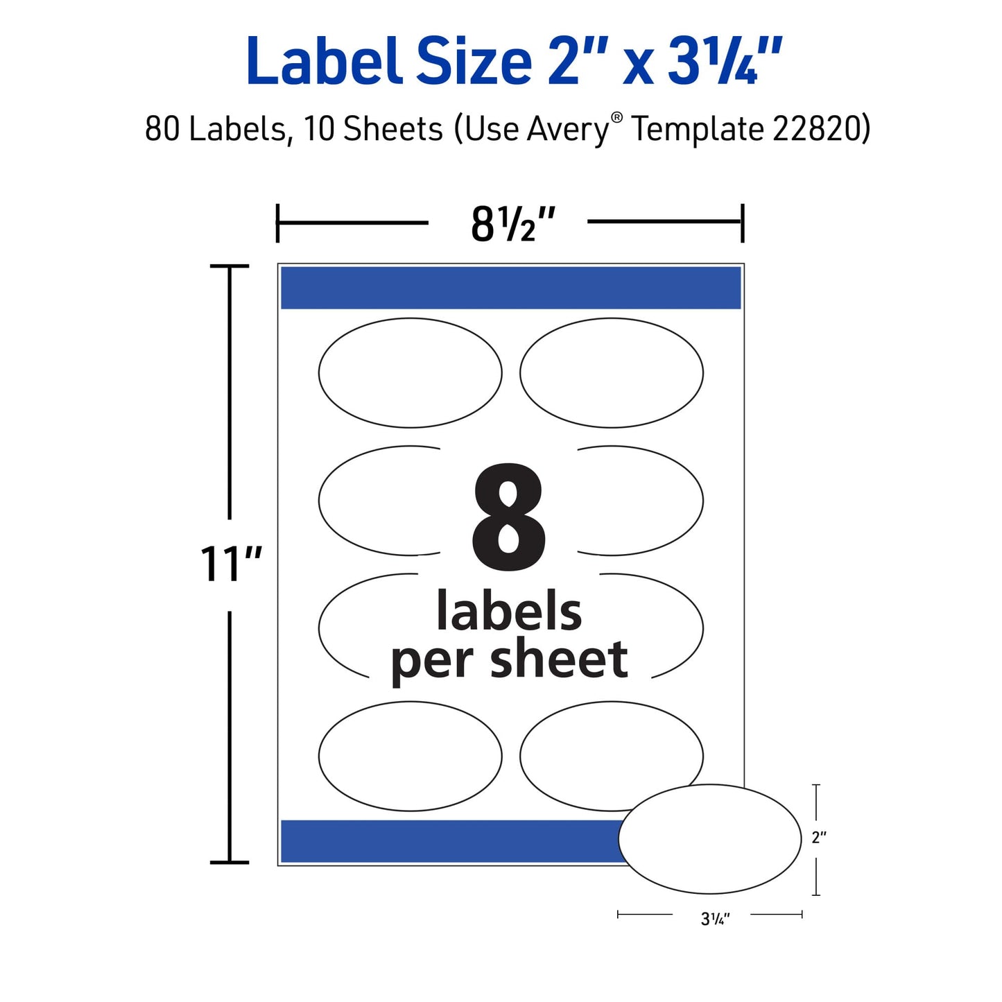 Avery Printable Oval Labels, 2" x 3-1/3", Glossy White, Laser & Inkjet Compatible, 80 Blank Labels Total, Great for Mailing, Branding, Packaging, and More (22820)