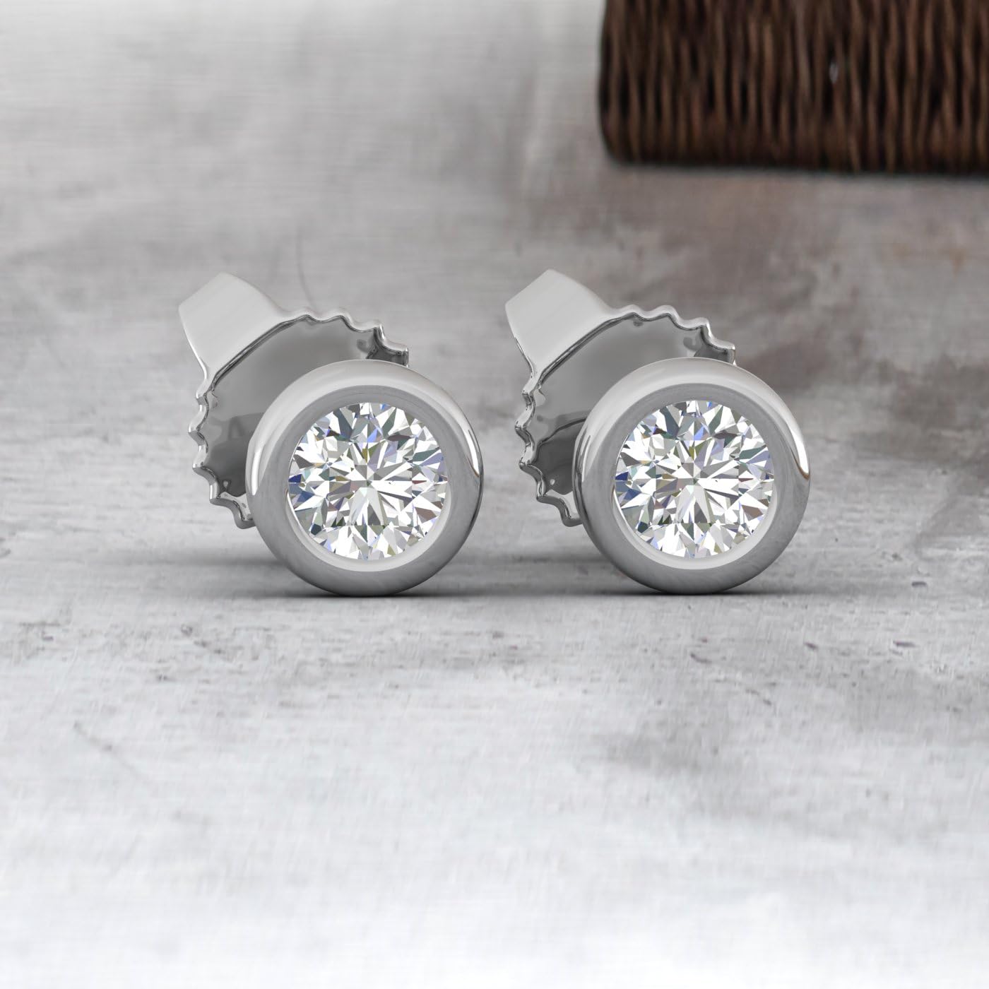 0.14 Carat Bezel Set Natural Diamond Stud Earrings for Women in 10K White Gold