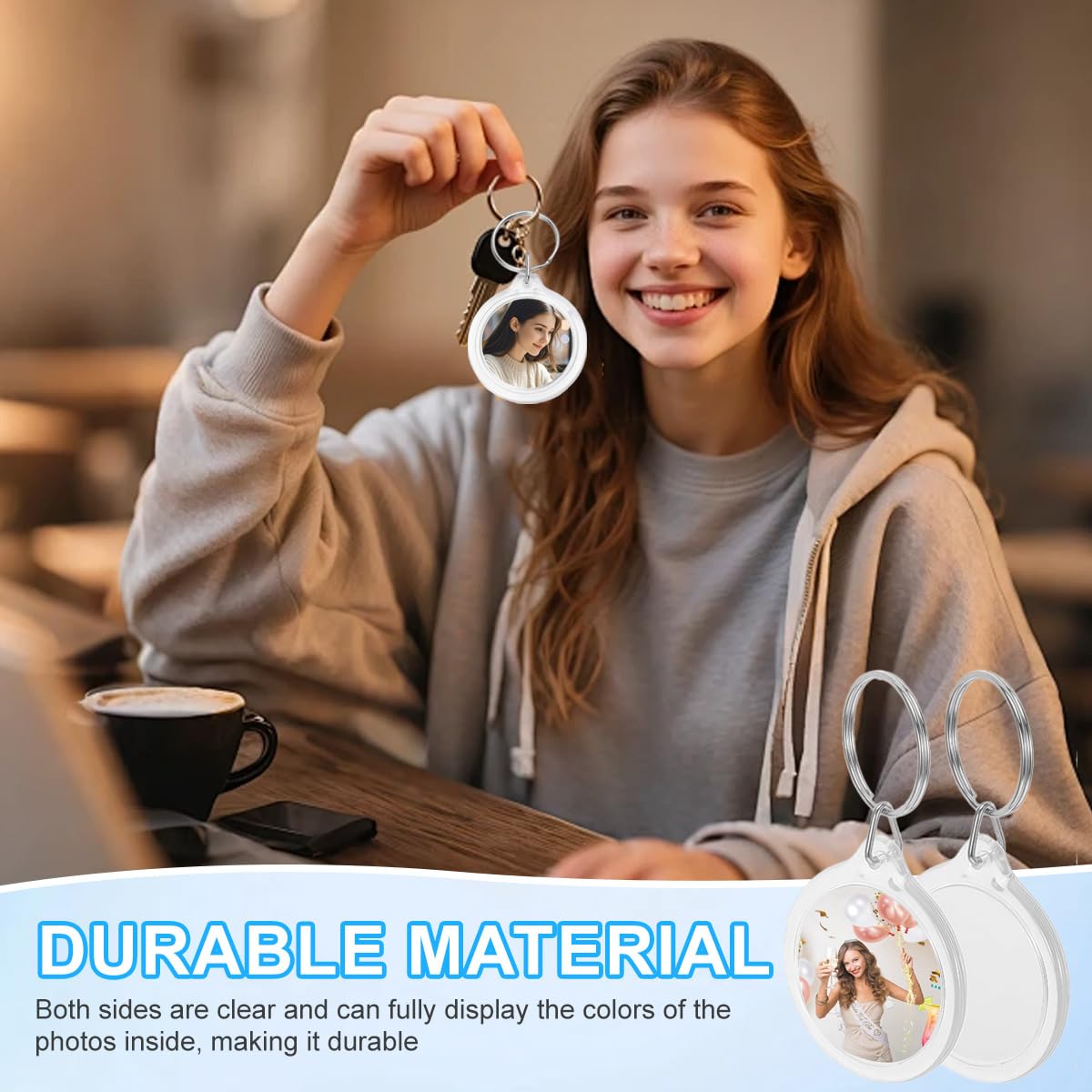 ASTRQLE 25 Pack Clear Blank Acrylic Photo Insert Picture Frame Keyring Key Chains Keychains Insert Personalised Custom Keychains with Split Ring for Family & Friends Gifts DIY Craft