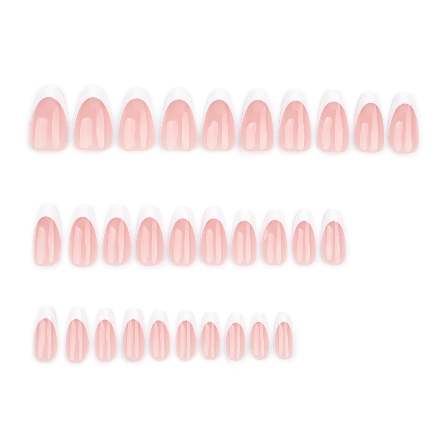 Almond Press-On Nails – 30 Pcs Glossy Chrome, French Tip & Solid Color Nail Set with Glue & Adhesive Tabs | PMMA Coated Reusable False Nails for Women & Teens (Minimal Chic, Medium)