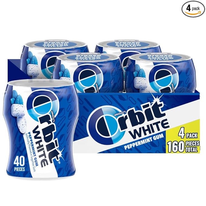 ORBIT Gum White Peppermint Sugar Free Chewing Gum Bulk Pack, 40 Piece Bottle (Pack of 4)