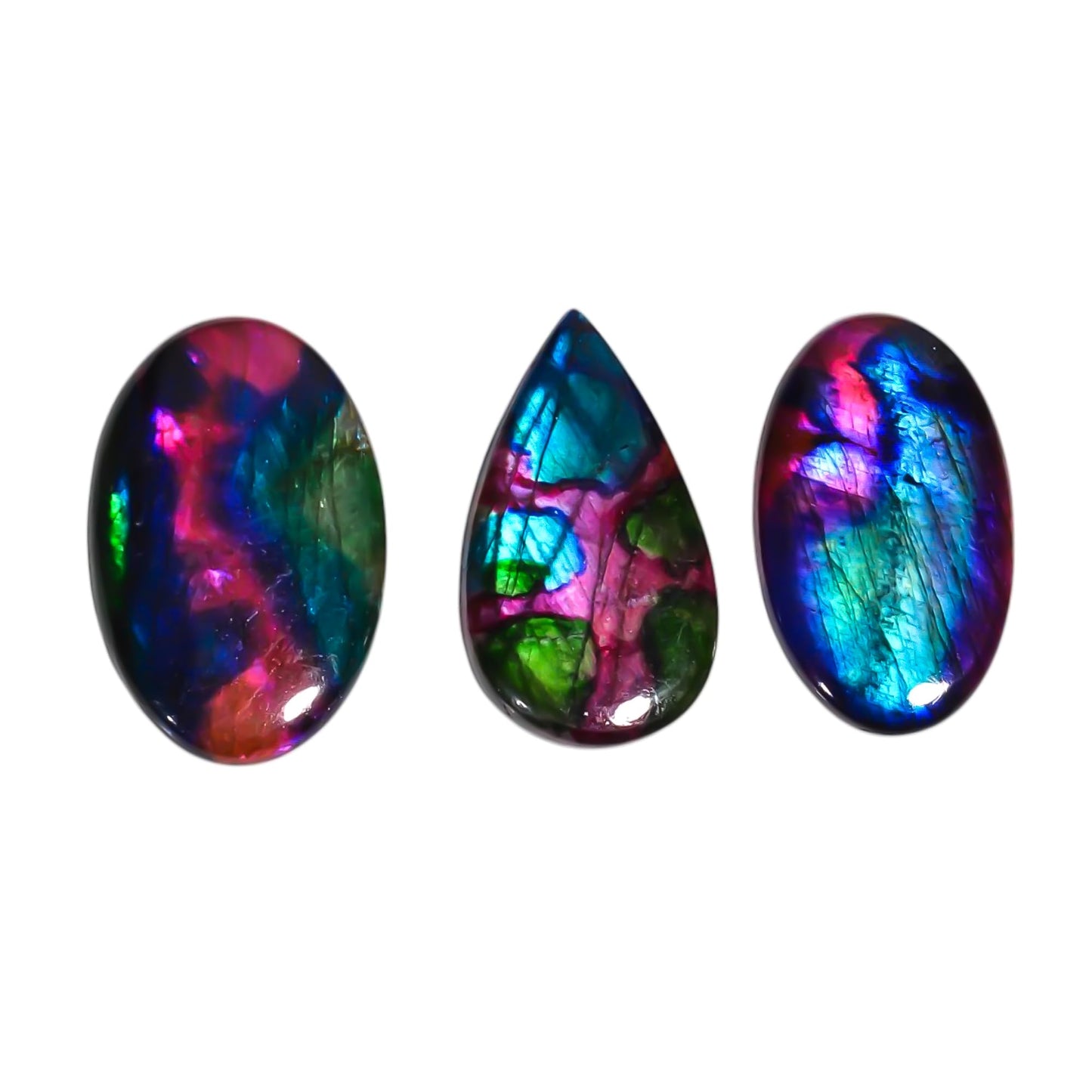GEMKORA [40-50mm] [3pcs] Large Rainbow Pattern Labradorite Gemstones Cabochons, Jewelry Making Loose Gemstone, Polished Gems, DIY, Wire Wrapping, Reiki, Wikka, Healing Crystals, Bulk Gemstone Deal