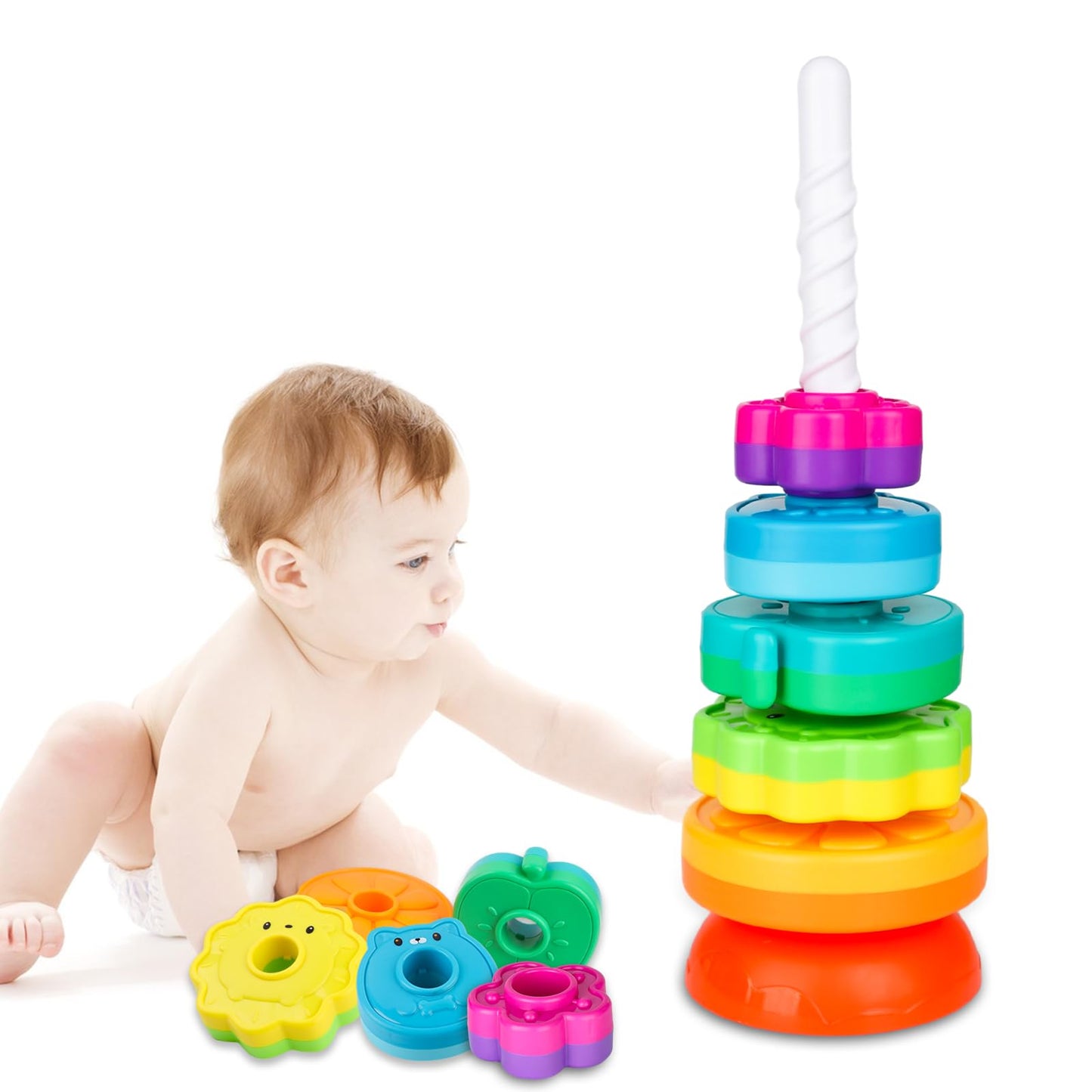 LBAIBB Spin Stack Toys,Baby Spinning Toy ABS Plastic and Color Rainbow Design,Focus on Children Educational and Interactive Learning's Stack Toys, Suitable for Gifts for Boys and Girls…