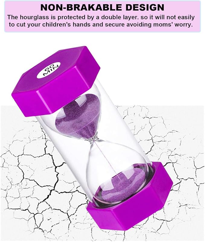 Hourglass Timer Sand Clock 5 Minutes: Plastic Sand Timer 5 Minutes, Small Purple Sand Watch 5 Min, Hour Glass Colorful Sandglass Timer for Kids, Games, Classroom, Kitchen, Decor