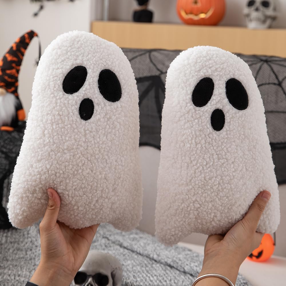 Ghost Pillow,Ghost Decor,Halloween Pillows Set of 2 White Cute Ghost Indoor Decorative Throw Pillow Ghost Plush Pillows for Halloween Decorative Home Sofa Bed Ghost Decor Cushion(11.8 Inch)