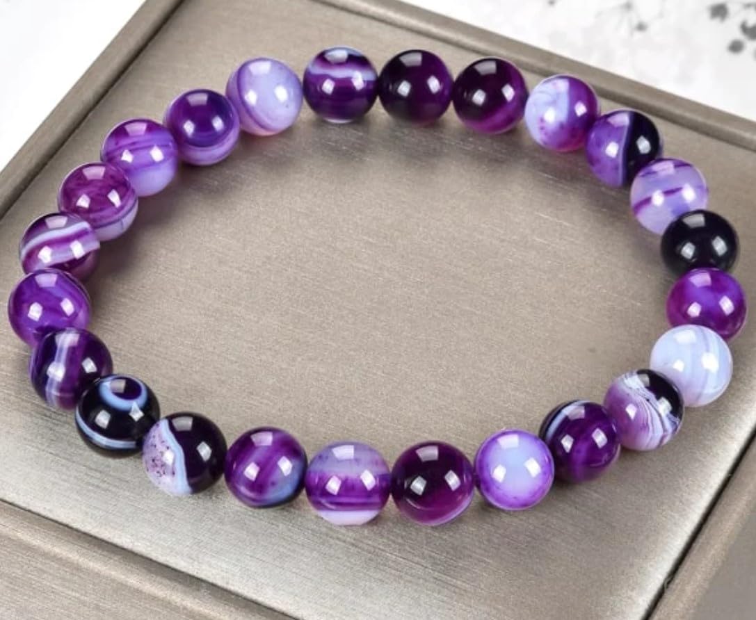WFJ 3 Beaded Bracelets Set Amethyst Obsidian Agate Triple Protection Bracelet Natural Crystal Stone Purple Healing 8mm Bead