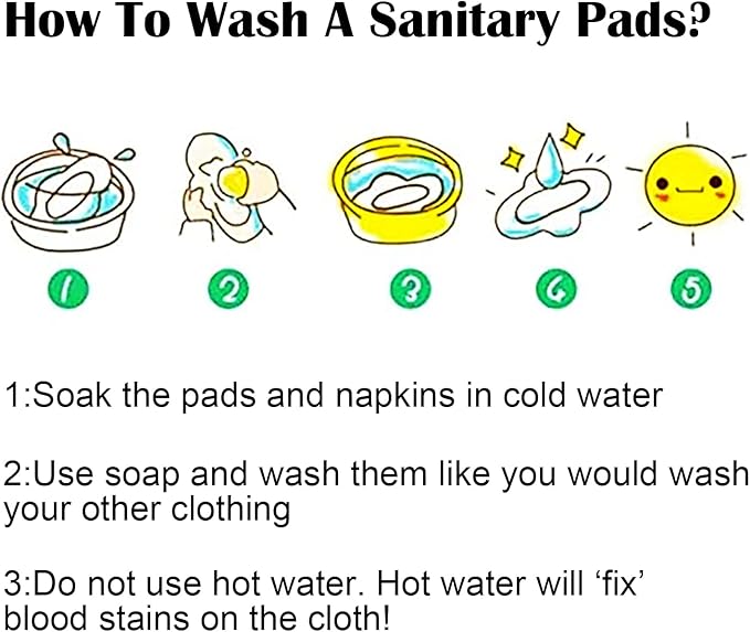 PHOGARY Reusable Menstrual Pads, Bamboo Cloth Pads for Heavy Flow with Wet Bag, Large Sanitary Pad Set with Wings for Women, Washable Overnight Cloth Panty Liners Period(7 in 1, Style G)