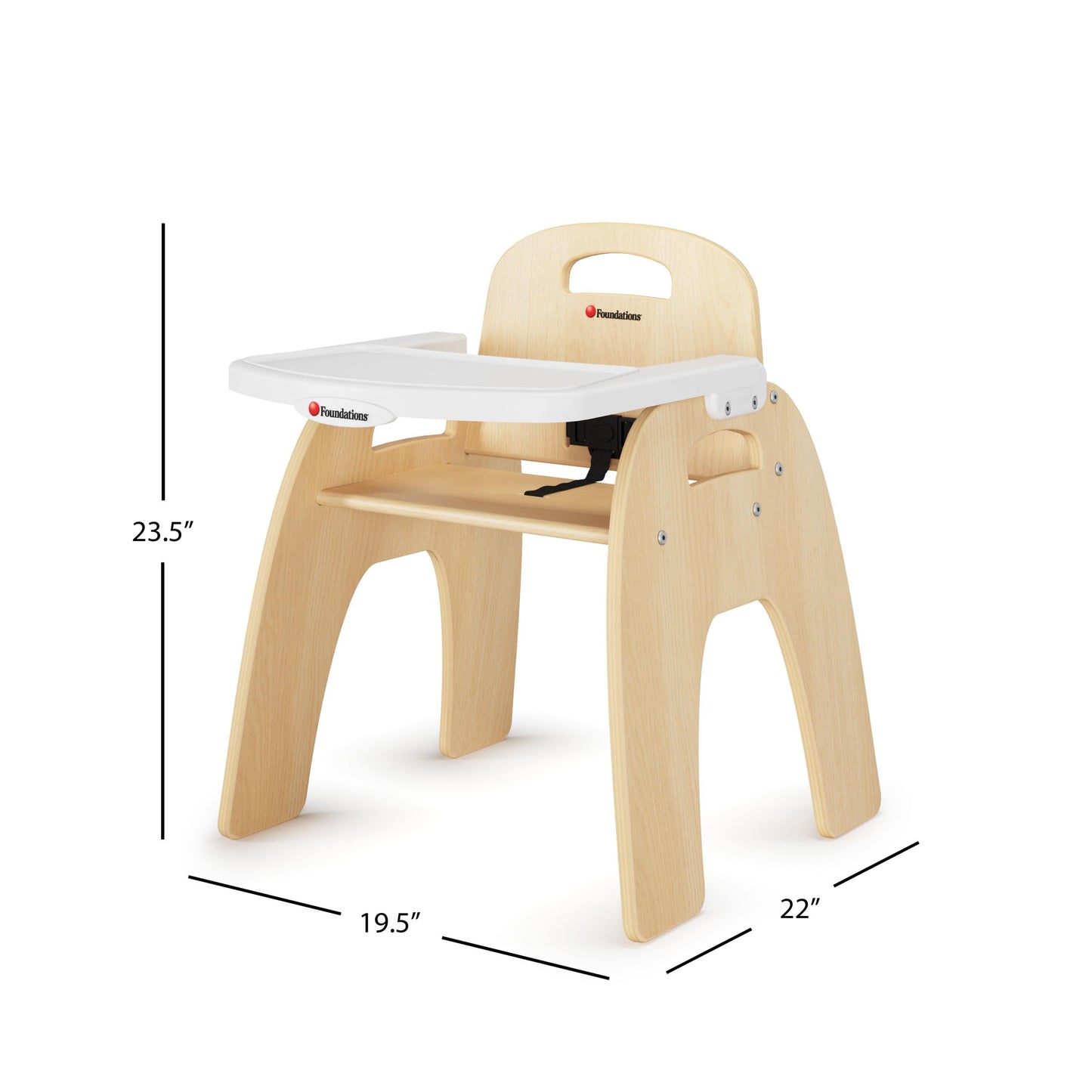 Foundations Easy Serve Low Wood Feeding Chairs Multipack, Adjustable Harness, Removable Dishwasher Safe Tray, No-Tip Base, Stackable Toddler Chairs, 2 Pack, 13 inch