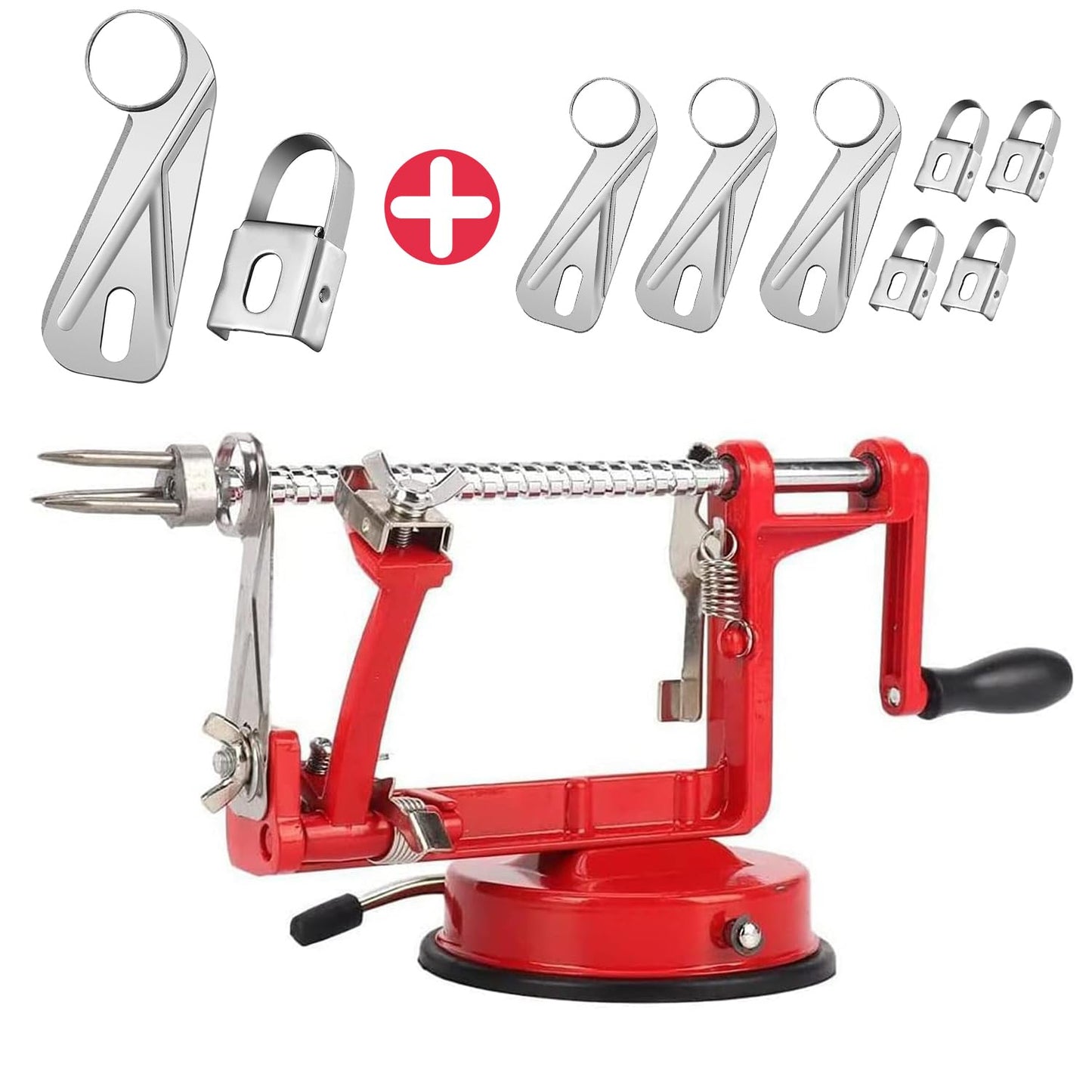 Apple Peeler, Slicer Corer Potato Peelers 3 In 1, Stainless Steel Heavy Duty Suction Cup Base And 7 Extra Blades (Red)