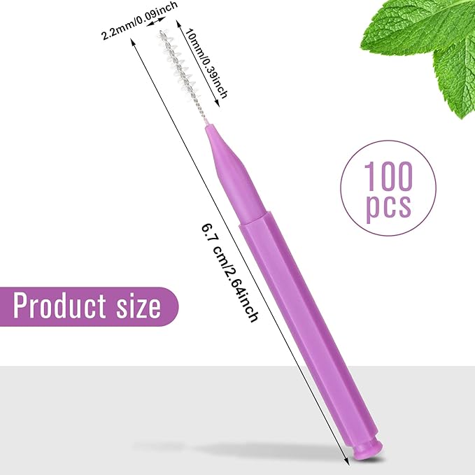 100 Pieces Braces Brush for Cleaner Interdental Brush Toothpick Dental Tooth Flossing Head Oral Dental Hygiene Flosser Toothpick Cleaners Tooth Cleaning Tool (Purple)