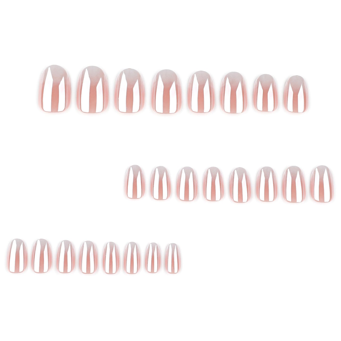 Chrome Press on Nails Short Oval Fake Nails Ombre False Nails Press ons with Glossy Mirror Metal Designs Shiny Nude Gradient Glue on Acrylic Nails for Women Nail Decoration 24Pcs