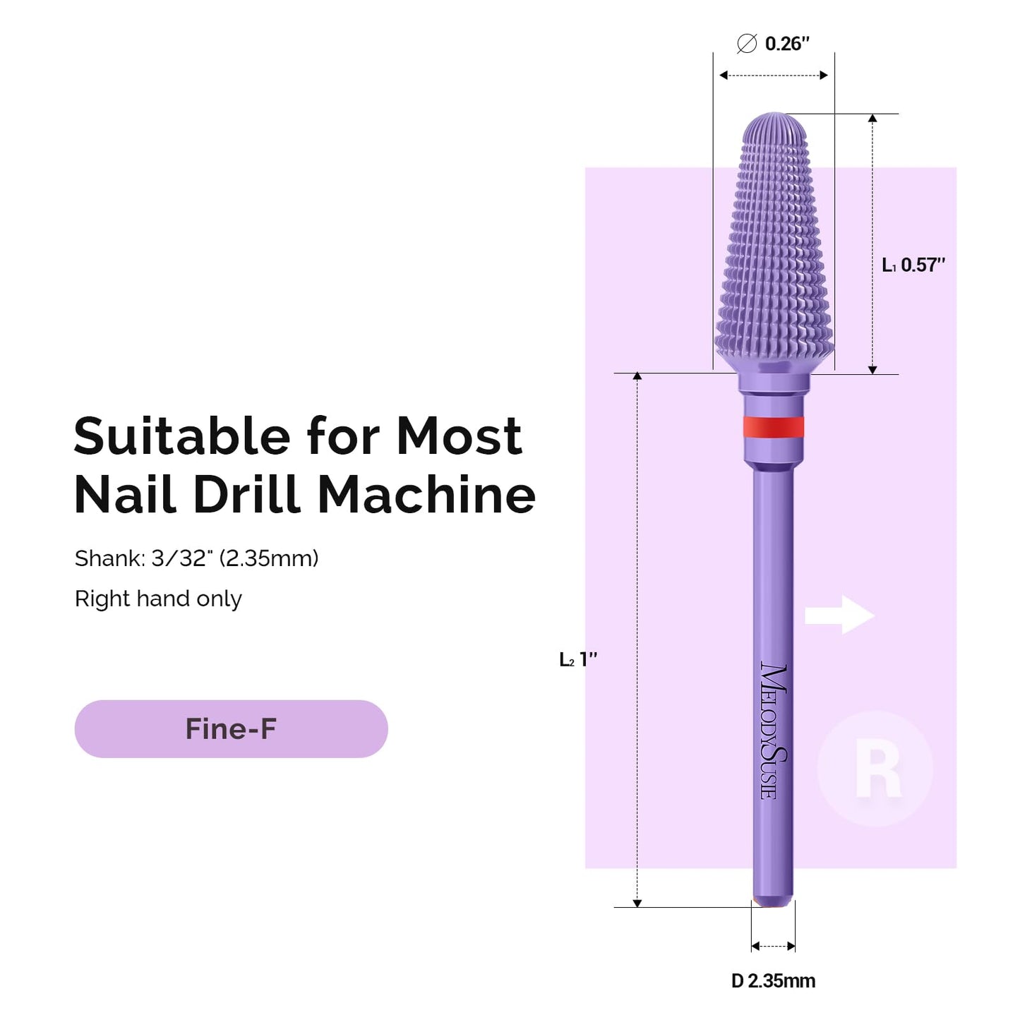 MelodySusie Professional Tornado 3/32'' Nail Drill Bits, Carbide Tungsten Multi-function Bits, Suitable for Manicure Pedicure Cuticle Gel Polishing, Salon Bits, Series Bit-X, Purple, Fine