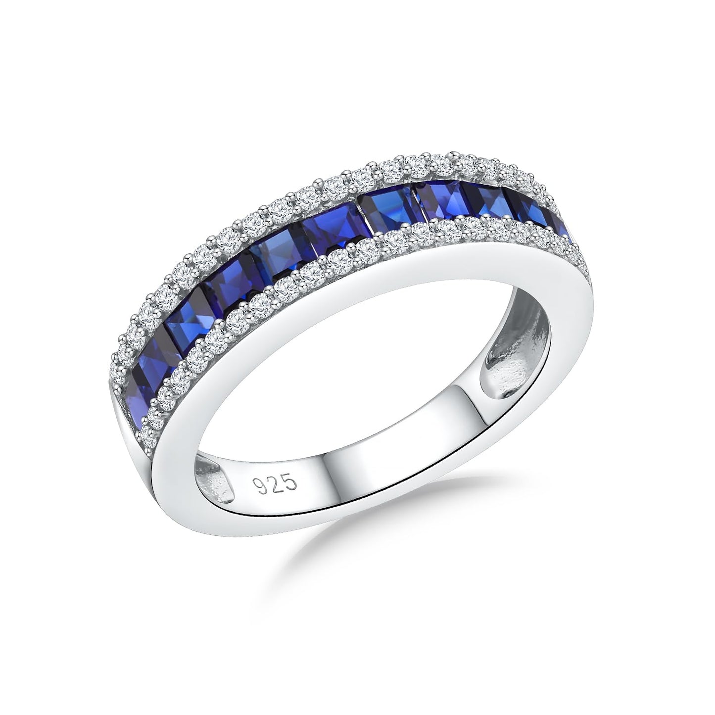 RANDES Women's Band Rings Blue Sapphire Ring 925 Sterling Silver Channel Set Eternity Rings for Women Men Size 8.5