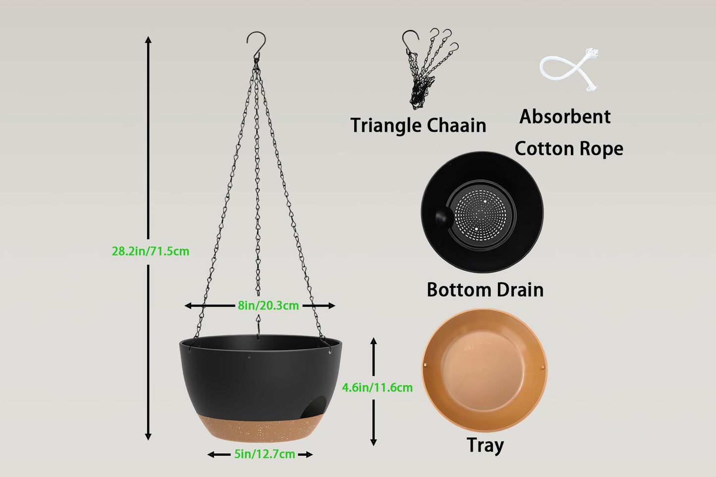 XQSHPDM Hanging Planters 3-Pack, 8 Inch Self-Watering Hanging Pots with Drainage Hole and Chains, Plastic Planters for Indoor Outdoor（Black Brown）
