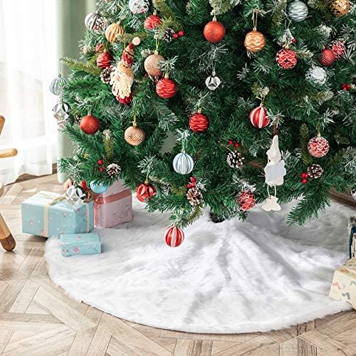 Snowy White Plush Christmas Tree Skirts, 36 inches Luxury Plush Long Haired Faux Fur Xmas Tree Base Cover Mat for Xmas New Year Home Party Decorations (36 inches, Pure White)