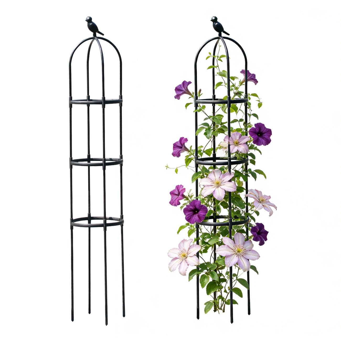 Garden Trellis, 63" Plant Support with Bird Decoration, Plant Trellis for Climbing Vines,Black Decorative Garden Cage for Climbing Roses, Clematis, Vegetables in Patio & Yard-1PACK