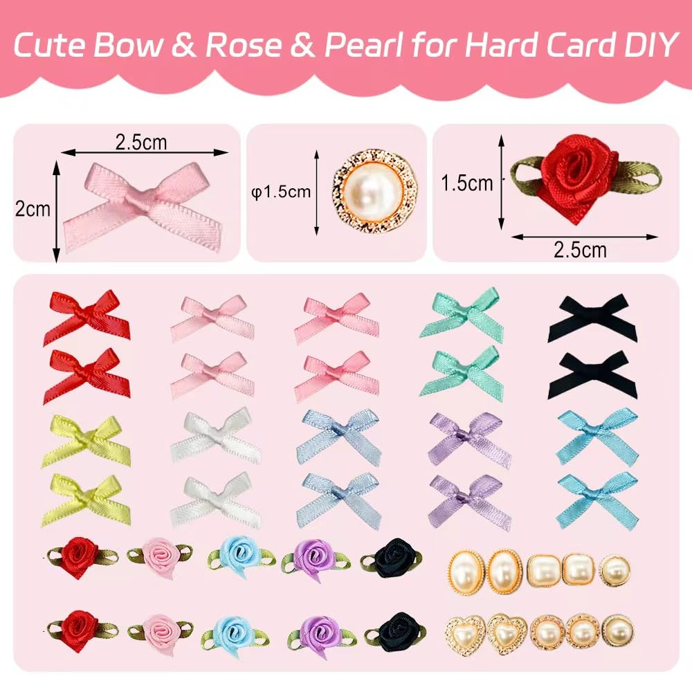 PALM LASHES K-pop DIY Photocard Toploader Decoration Kit – Includes 10pcs Hard Photocard Holder Sleeve 3D Flowers & Ribbon Bows, Stickers, and 3D Sticker for Card Trading