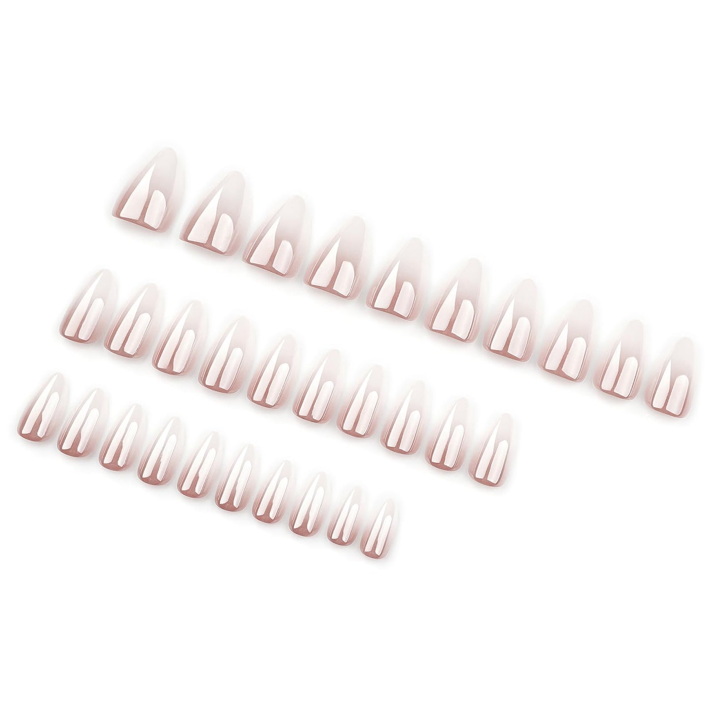 Medium Almond Press on Nails With Gradient Nude Pink White Designs Fake Nails Press ons Acrylic Nails False Glossy Artificial Full Cover Stick on Nails for Women Girls 24 Pcs