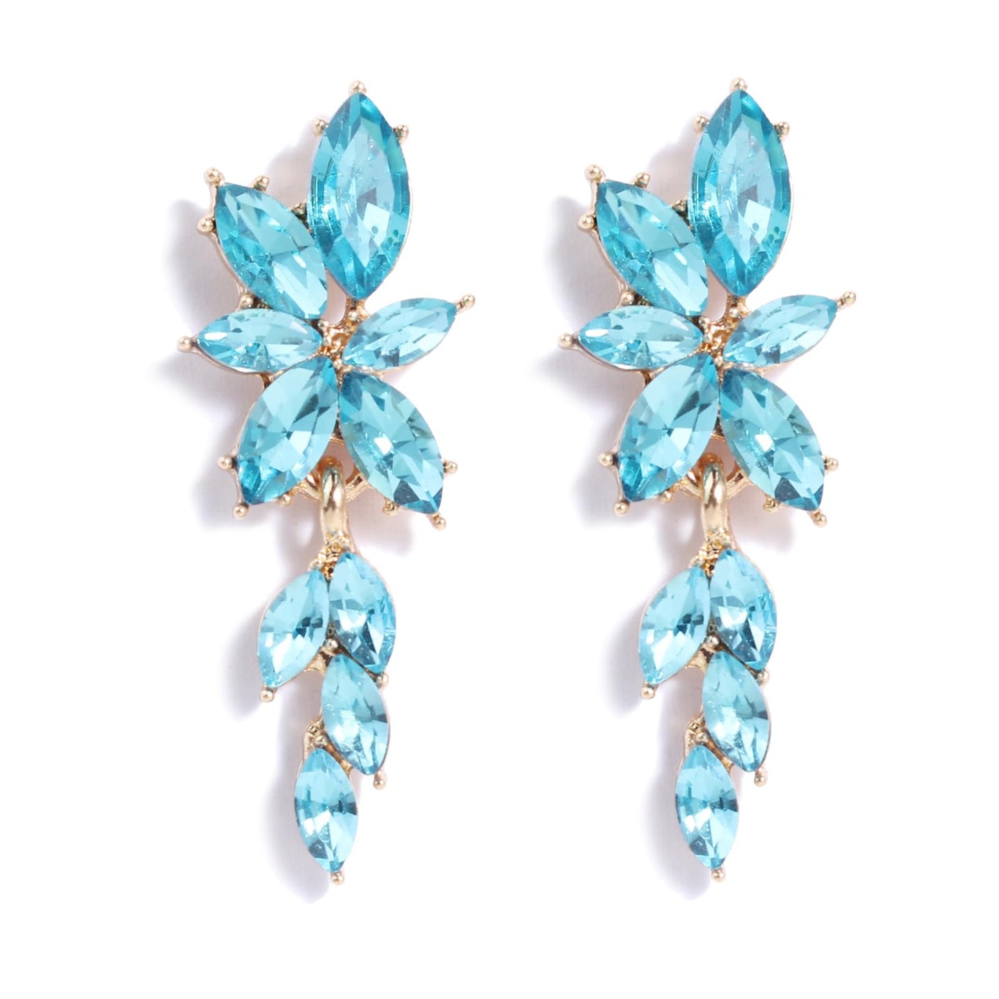 ATIMIGO Elegant Light Blue Rhinestone Dangle Earrings Cluster Crystal Wedding Bridal Earrings for Brides Bridemaids Formal Prom Statement Drop Earrings for Women