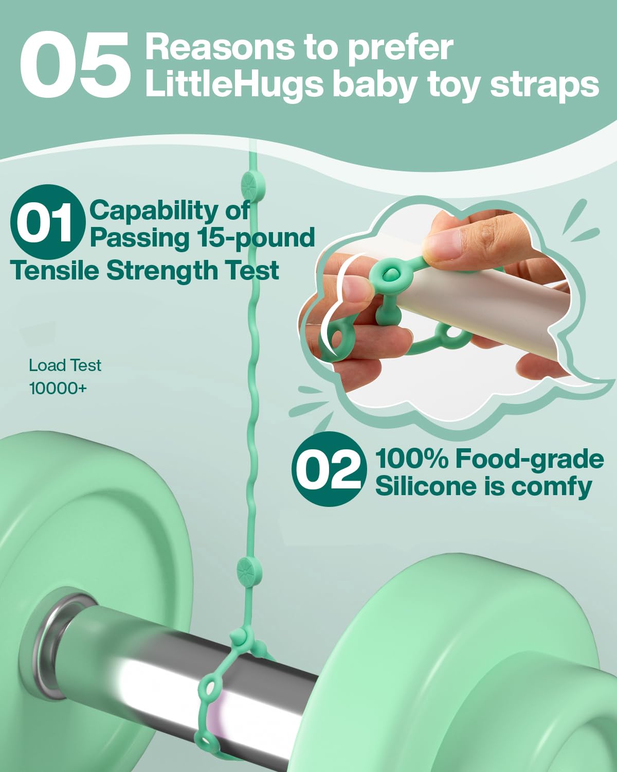 LittleHugs Toy Straps for Baby, Adjustable Toy Holder for Stroller Accessories, Silicone Baby Tether Pacifier Clip, No Throw Baby Travel Essential Leash for High Chair, Car Seat (7- Pack)
