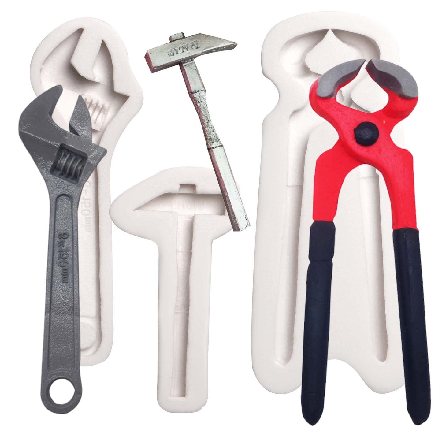 Hand Tools Chocolate Silicone Molds, 3 Packs Large Hammer Wrenches Pliers Construction Tools Baking Molds, 3D Fondant Molds for Cake Decoration Candy Sugar Craft Gum Paste Clay