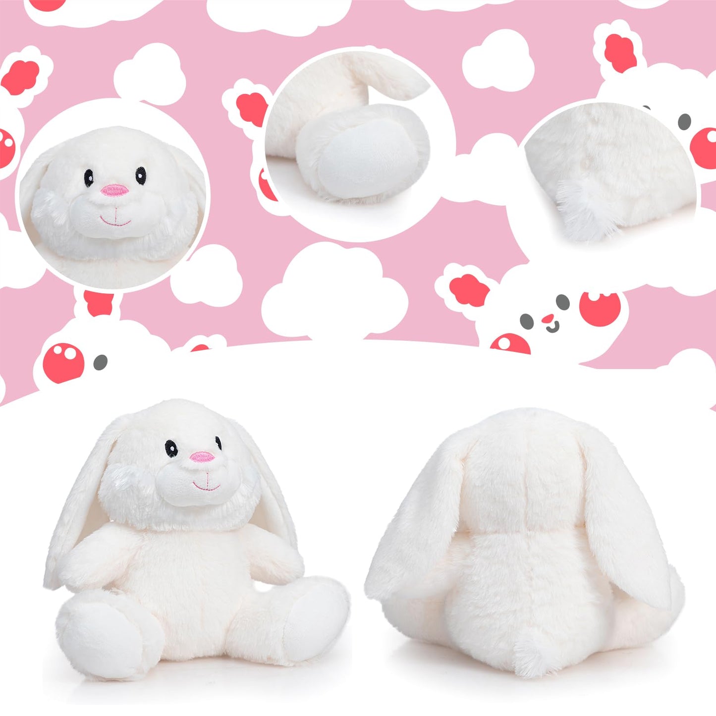 HollyHOME Bunny Stuffed Animal, Easter Bunny Plush Toys, Soft and Cuddly Stuffed Rabbit Easter Gift for Kids Baby Girls 10inch White