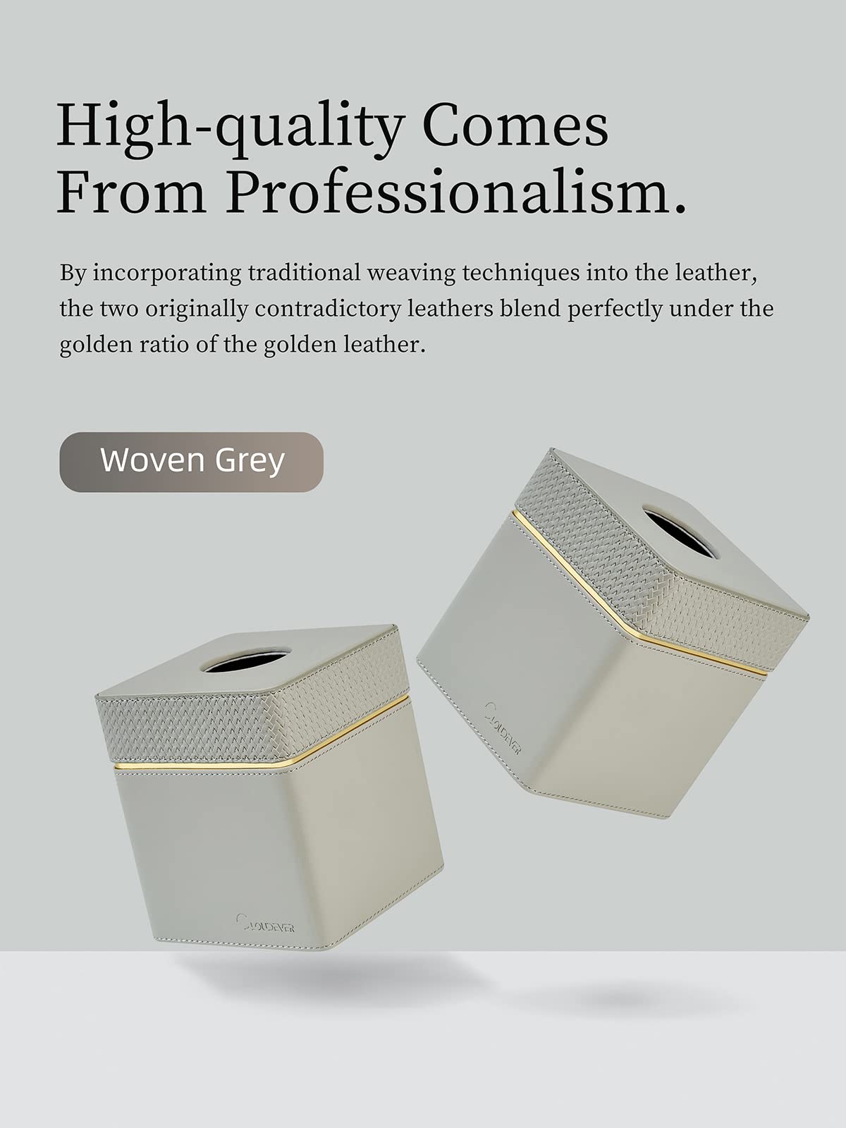 Cloudever Tissue Box Holder Cover Square, Modern PU Leather Decorative Tissue Cube Holder Organizer - Woven Pattern Grey