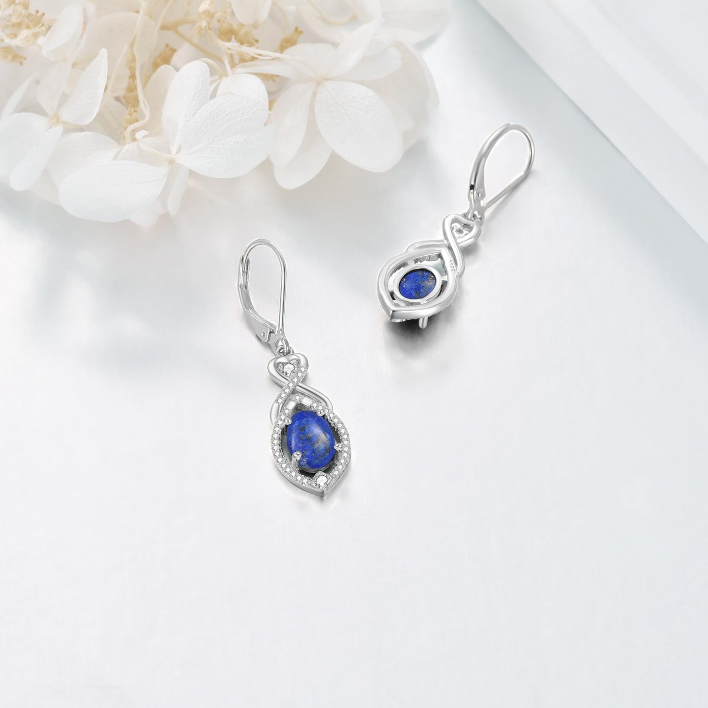 Lapis Lazuli Drop Earrings Sterling Silver Lapis Infinity Leverback Boho Earrings Blue Stone Dangle Earrings Jewelry Christmas Gifts For Women
