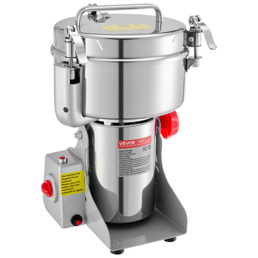 VEVOR 2500g Electric Grain Mill Grinder, High Speed 3400W Commercial Spice Grinders, Stainless Steel Pulverizer Powder Machine, for Dry Grains Spices Cereals Coffee Corn Pepper, Swing Type