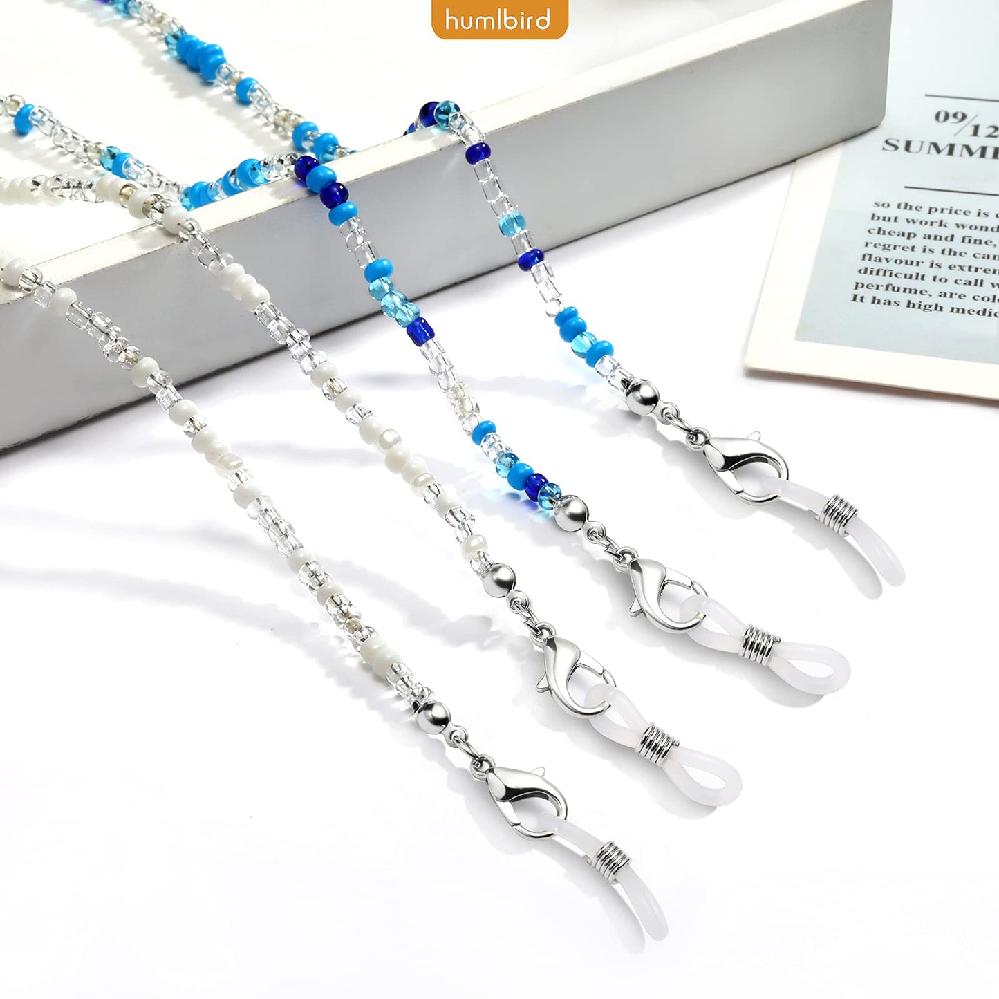 humlbird 2 Pcs Glasses Chain Mask Lanyard Strap Mask Chain Face Mask Holder Around Neck Eyeglass Chain for Women Stylish, Blue White