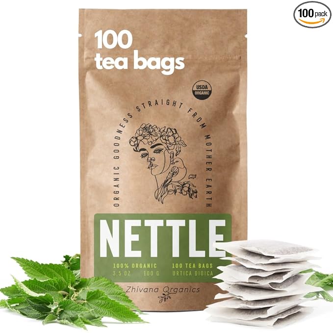 Organic Nettle Tea (100 Tea Bags) - Stinging Nettle Leaf TeaBags (Urtica Dioica) - Te de Ortiga Verde Organica - Support Digestion, Fluid Balance, Kidney, Skin, Hair