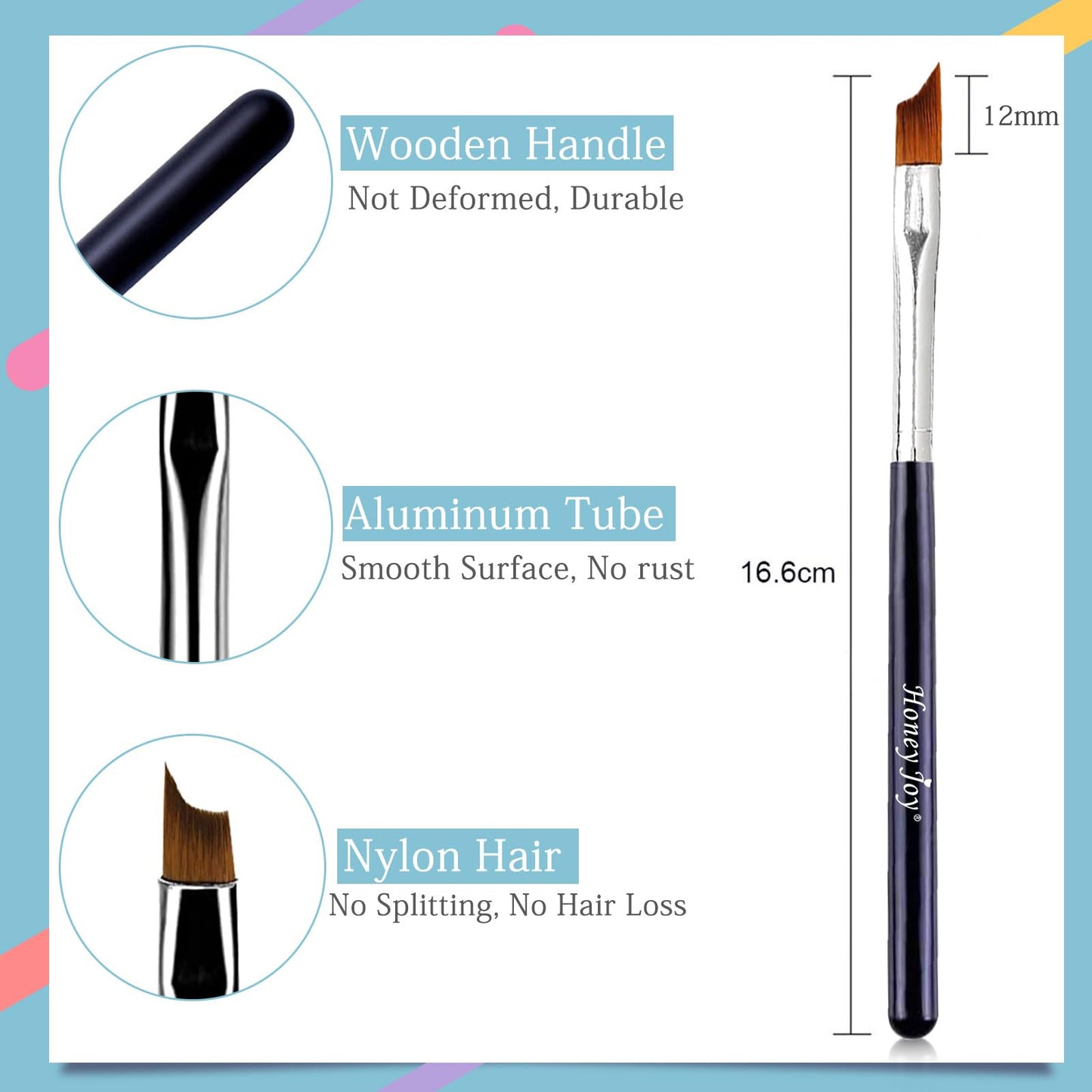Oblique Head French Tip Nail Brush Black Handle UV Gel Acrylic Painting Drawing Pen Pack of 2