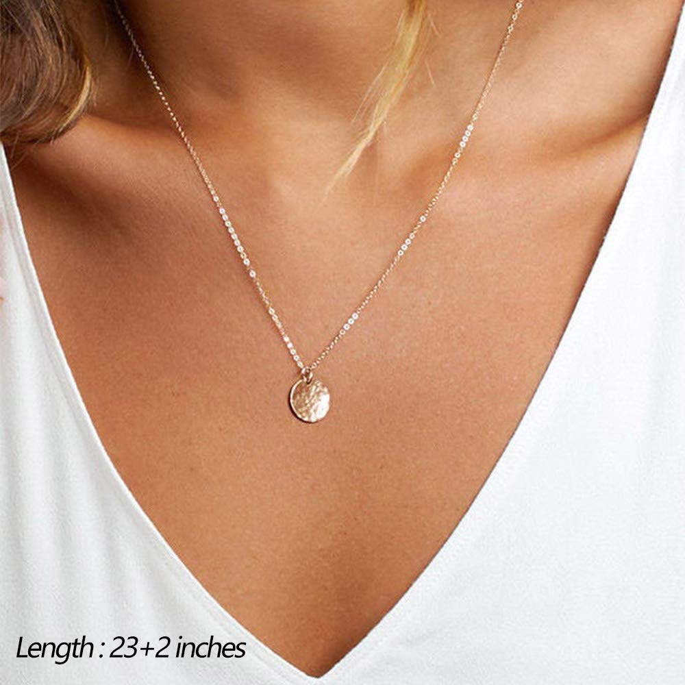 Turandoss Delicate Layered Necklaces for Women Choker Disc Necklace Hammered Disc Necklace Chokers for Women