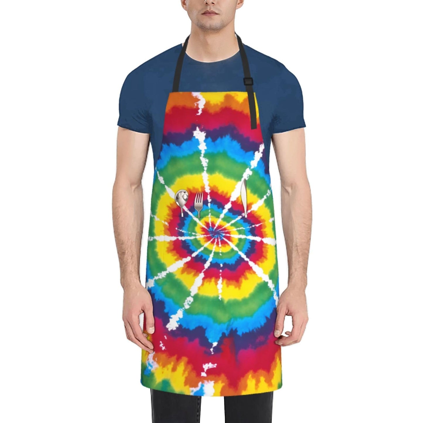 Abucaky Rainbow Tie Dye Waterproof Apron For Adults Colorful Tie-Dye Chef Bib With 2 Pockets For Kitchen Bbq Crafting Drawing