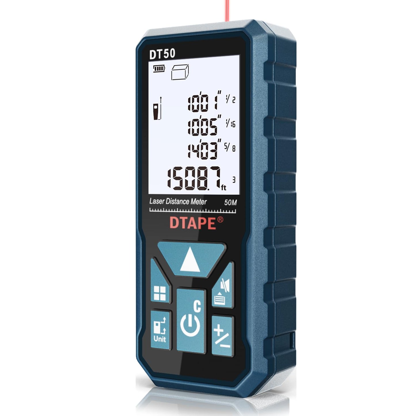 Laser Measure, DTAPE 165 Ft Digital Laser Distance Meter, Upgraded High-Accuracy Laser Measuring Tool, Electronic Tape Measure, 2" Backlit LCD Display, Area/Volume/Indirect Measurement, in/Ft/Ft+in/M