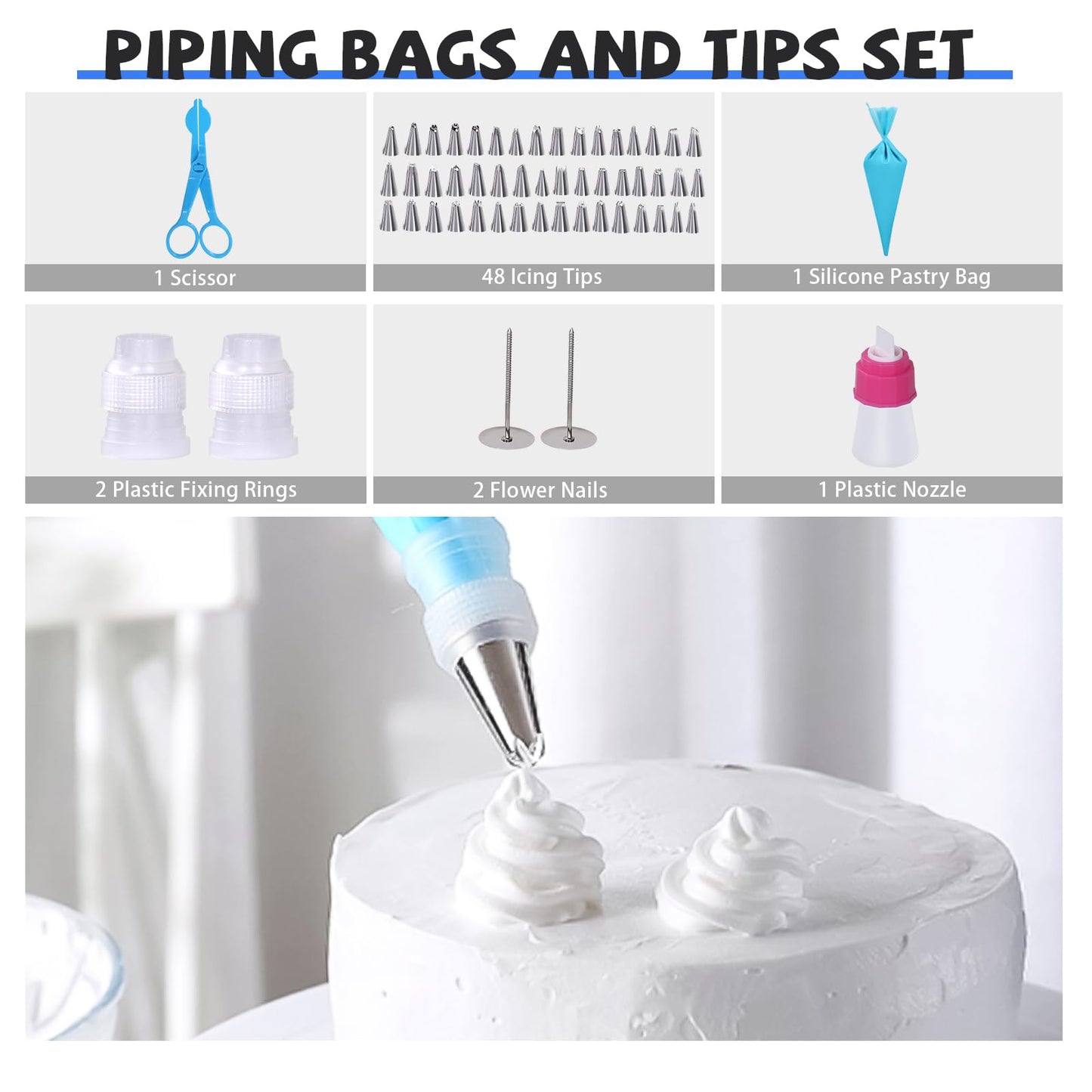 Uten 60PCs Cake Decorating Supplies Kit, Cake Decorating Stand Set with 11'' Cake Turntable, 48 Numbered Icing Piping Tips, 2 Spatulas, 3 Icing Comb Scraper, 1 Scissor, 1 Piping Bags, Baking Tools