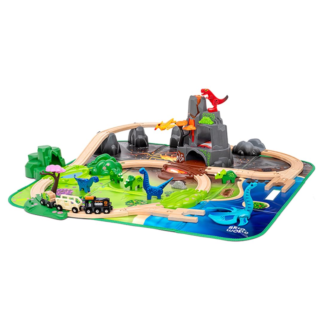 BRIO World Dinosaur Deluxe Set - 44-Piece FSC-Certified - Wood Train Set & Accessories - Works with All Wooden Train Sets - Dinosaur Train Engine, 2 Wagons, 8 Dinosaurs, Tracks & More - Kids Ages 3+