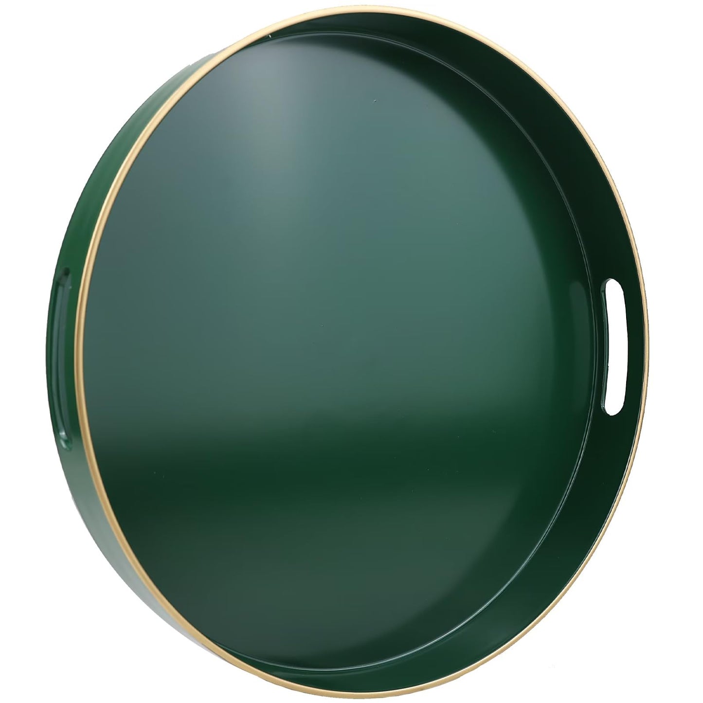 Omuriko Green Round Decorative Tray with Handles, 13" Versatile Serving Tray for Coffee Table, Ottoman, Ideal for Serving, Displaying, Organizing