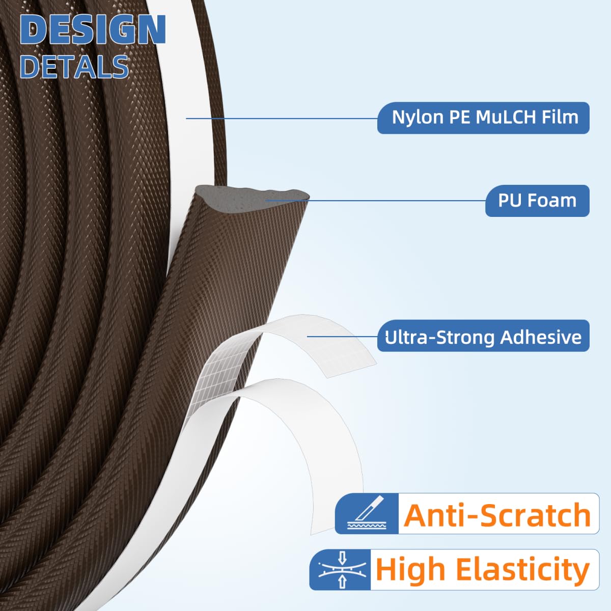 Wedge Shape Window Weather Stripping Door Frame Seal 196” Brown (16.3333 Foot)