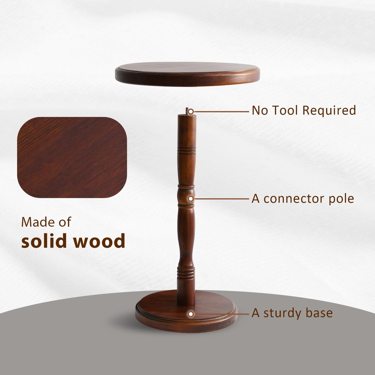 LAPTAIN Small Round Side Table, 13 Inch Solid Wood Drink Table with Pedestal Base, 20.5 Inch Tall Accent Martini Table for Living Room, Bedroom, Sofa & Small Spaces, Espresso