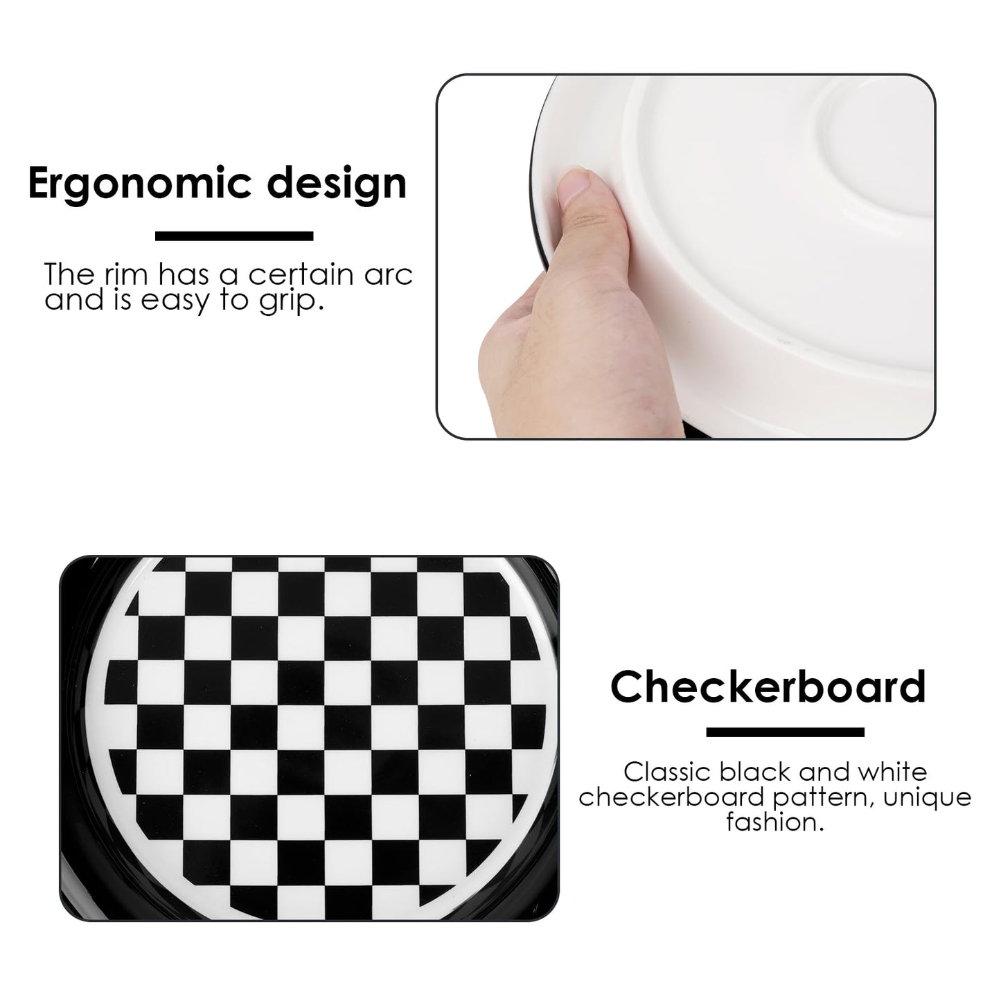 BUNCHBRAVO Checkered Jewelry Tray, Ceramic Minimalist Trinket Dish Organizer for Side Table, Dresser and Entryway Decor, Black and White Plaid