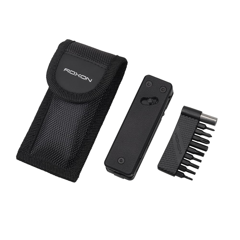 Roxon KS2E Noir Elite D2 Blade 13 in 1 Mini Multi Tool function pocket knife with big scissor, G10 handle and Pocket clip, good for Camping/Backpacking/Emergencies/EDC Multitool (D2 Steel Blade)