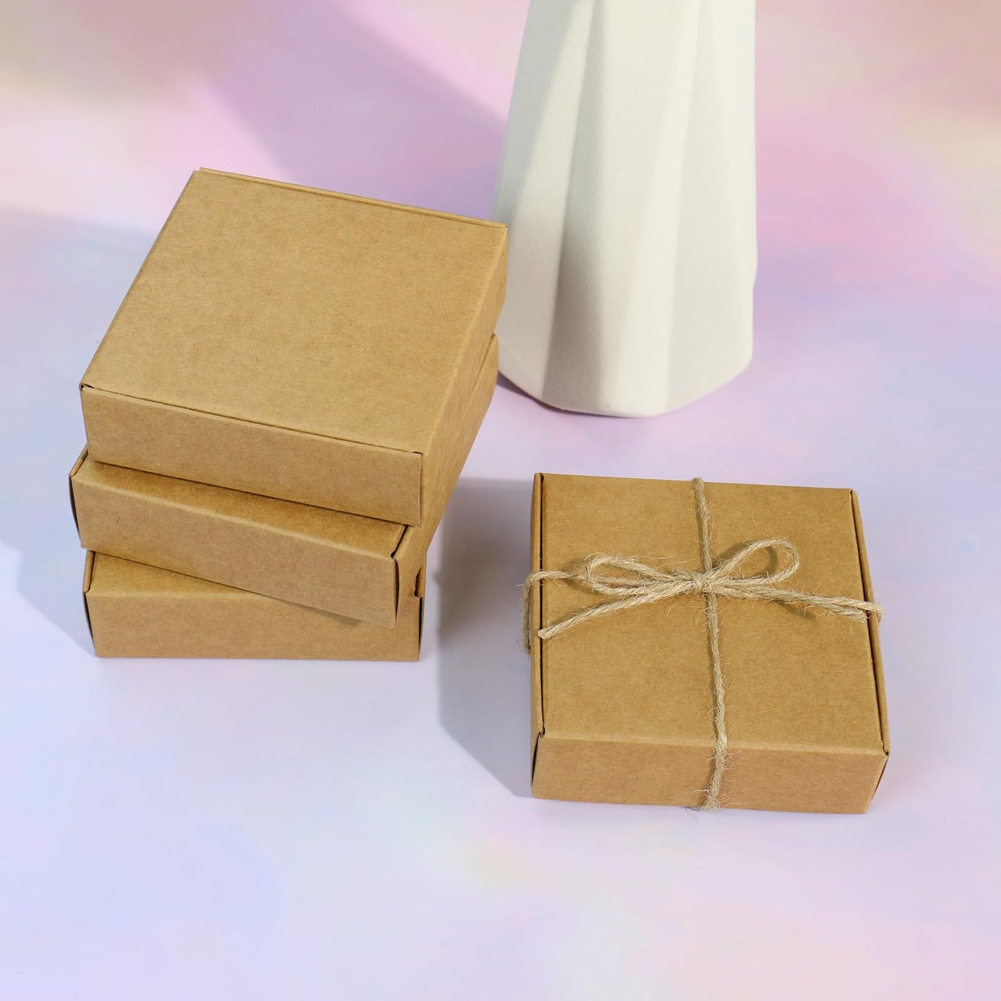 50 Pack Bulk Jewelry Gift Boxes, KMEOSCH 3.5x3.5x2 Inch Kraft Paper Gift Wrapping Boxes Small Multi-purpose Recycled Cardboard Foldable Gift Packaging for Earrings, Necklaces, Rings, Selling(Easy Self-Assembly)